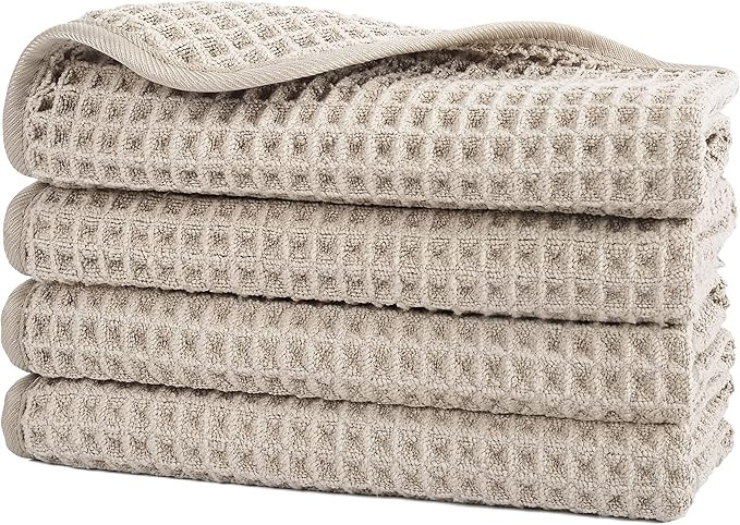 POLYTE Microfiber Lint Free Washcloth Face Towel, 13 x 13 in, 4 Pack (Beige, Waffle Weave) | Amazon (US)