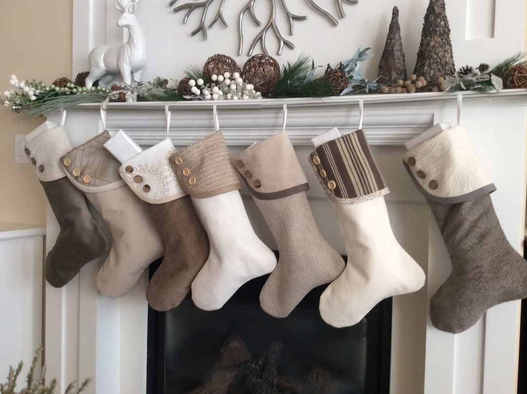 Neutral Christmas Stockings Farmhouse Christmas Socks Off - Etsy | Etsy (US)