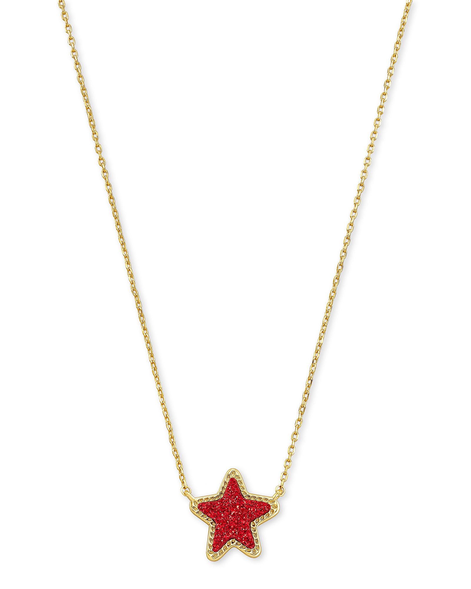 Jae Star Gold Pendant Necklace in Bright Red Drusy | Kendra Scott