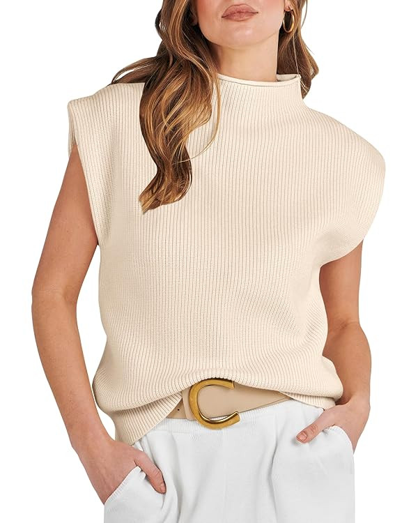 ANRABESS Women's Mock Neck Sleeveless Sweater Vest Casual Solid Cap Sleeve Knit Pullover Tank Top... | Amazon (US)