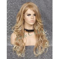 Blonde Mixed Human Hair Blend Full Wig Wavy Long Heat Safe Bangs Layered Cancer/Chemo/Alopecia/Cosplay Emo Anime | Etsy (US)