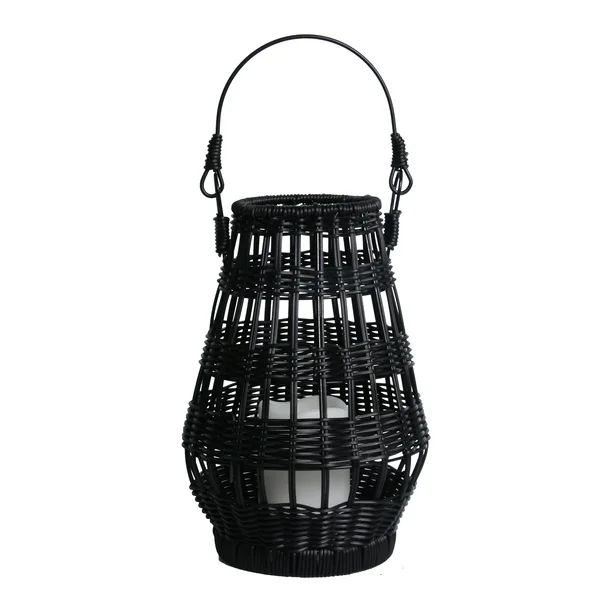 Better Homes & Gardens Decorative Black Rattan Battery Powered Outdoor Lantern with Removable LED... | Walmart (US)