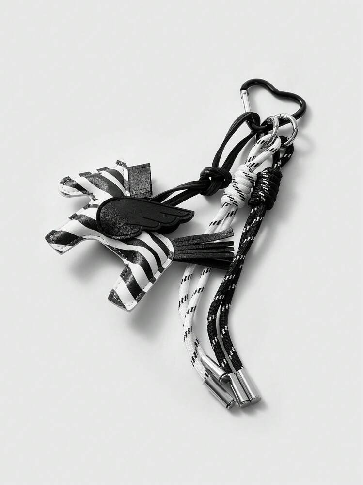 ROMWE Kawaii 1pc Street Style Black & White Zebra Pattern Faux Leather Bag Charm | SHEIN