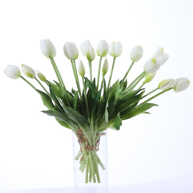 10PCS White Fake Tulips Artificial Flowers Real Touch Latex Faux Tulips UV Resistant Fake Flowers... | Amazon (US)