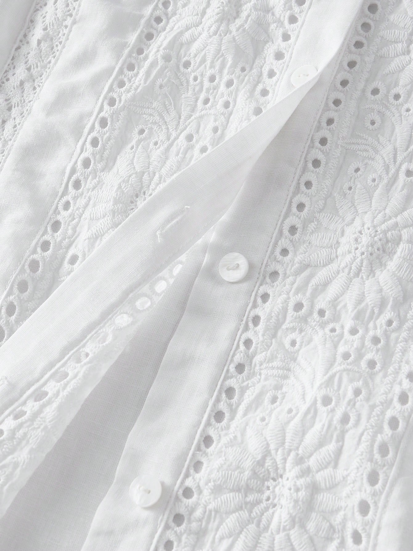 MOTF PREMIUM WOMEN'S ELEGANT LINEN EMBROIDERED FLORAL LACE TRIM LONG SLEEVE BLOUSE | SHEIN