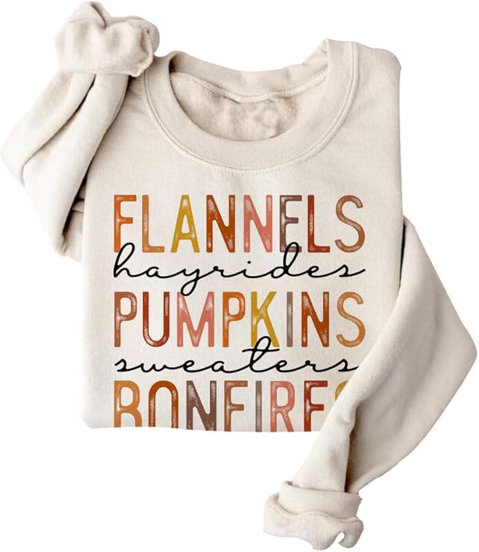 blucagand Flannels Pumpkins Bonfires Hayrides Crewneck Fall Thanksgiving Sweatshirt Hoodie Gift | Amazon (US)