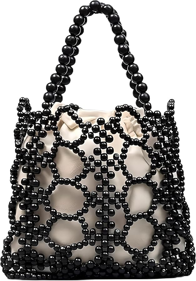 YYW Unique Handmade Wooden Bead Tote Bag for Women, Small Handwoven Clutch Purses Woven Bucket Ha... | Amazon (US)