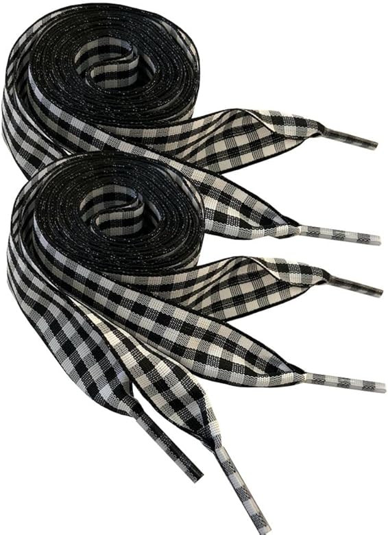 2 Pair 1 Inch Wide Ribbon Shoelaces Fabric Nylon Plaid Checkered Shoe Laces for Sneakers Sports S... | Amazon (US)