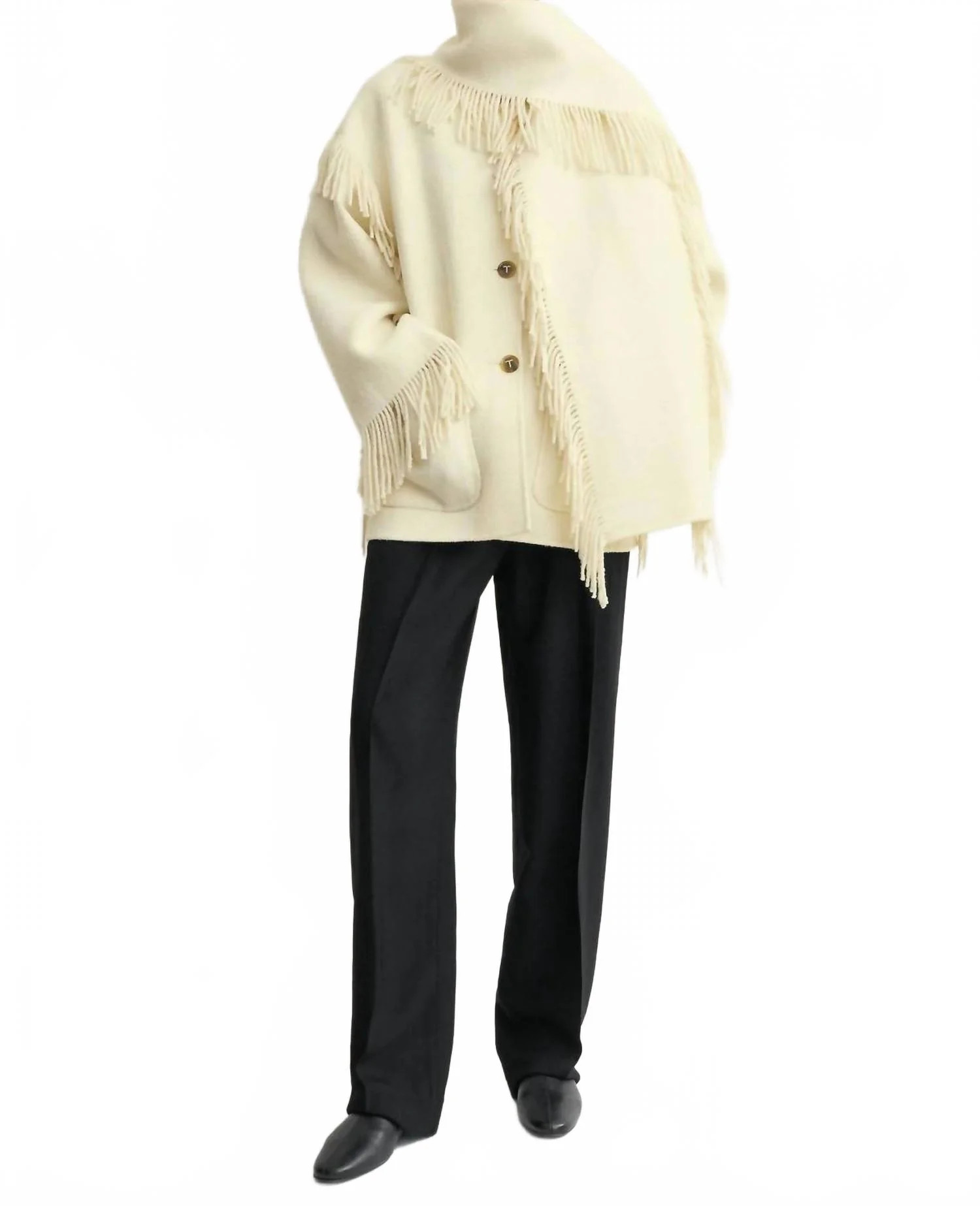 Fringed Scarf Jacket In Winter White | Shop Simon