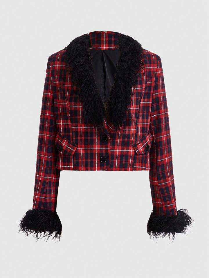 ROMWE Grunge Punk Women'S Plaid Jacket With Shawl Collar | SHEIN