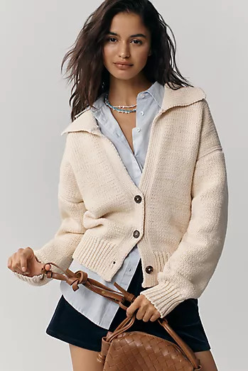 Maeve Collared Double-Breasted Sweater Jacket | Anthropologie (US)