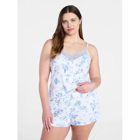 Joyspun Women’s Dreamy Soft Collection Lace Trim Knit Cami and Shorts Set, Sizes XS-3X | Walmart (US)