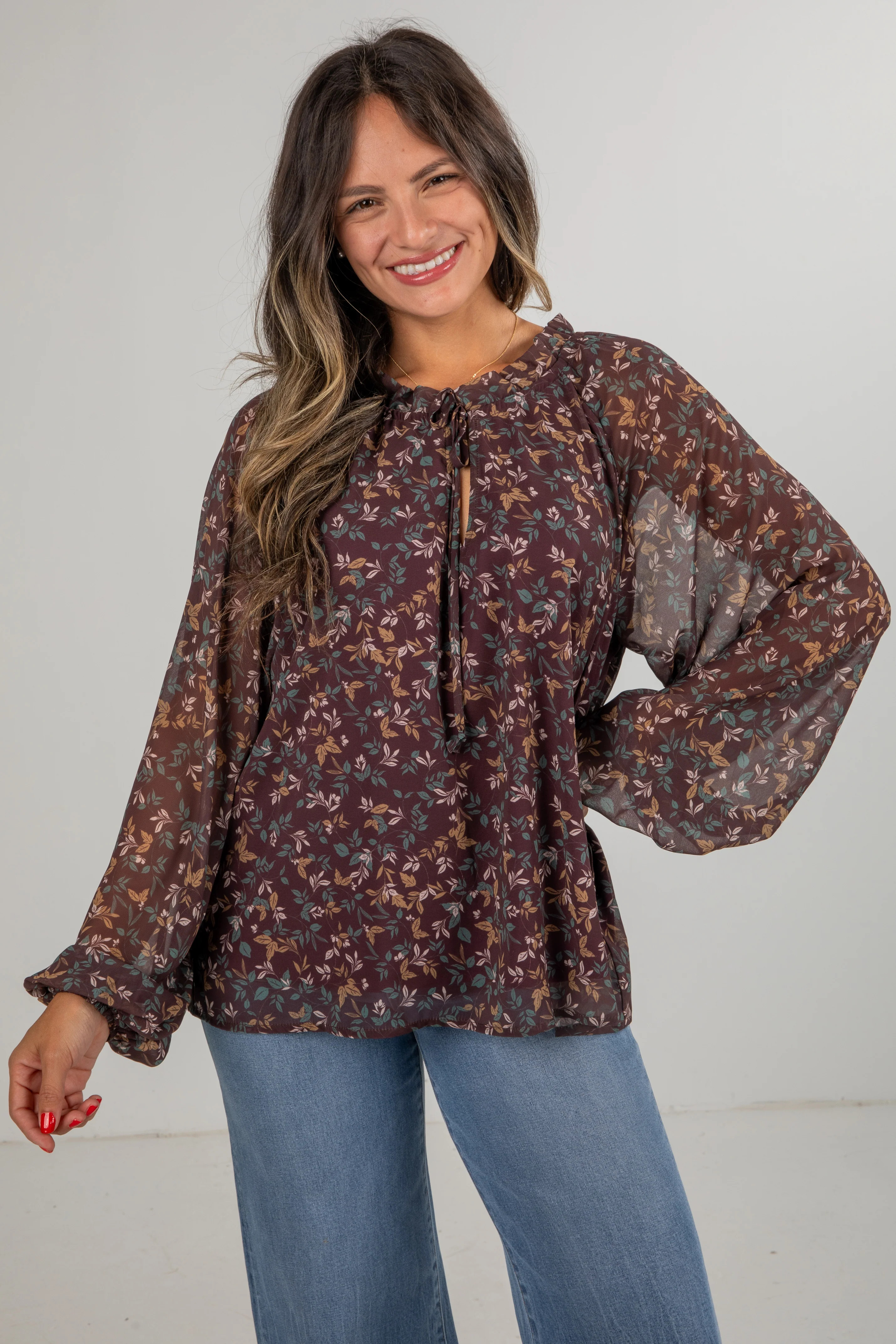 Cute Brown Floral Blouse | Floral Tops For Women | Dress Up | Dress Up