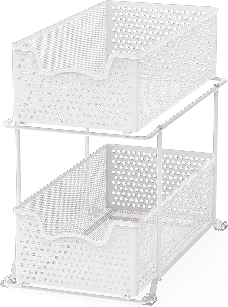 Simple Houseware 2 Tier Sliding Cabinet Basket Organizer Drawer, White | Amazon (US)