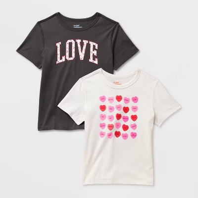 Kids' 2pk Adaptive Short Sleeve Candy Heart/Love Graphic T-Shirt - Cat & Jack™ Charcoal Gray/White L | Target