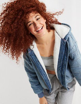 Aerie Sherpa Lined Denim Quilted Jacket | American Eagle Outfitters (US & CA)