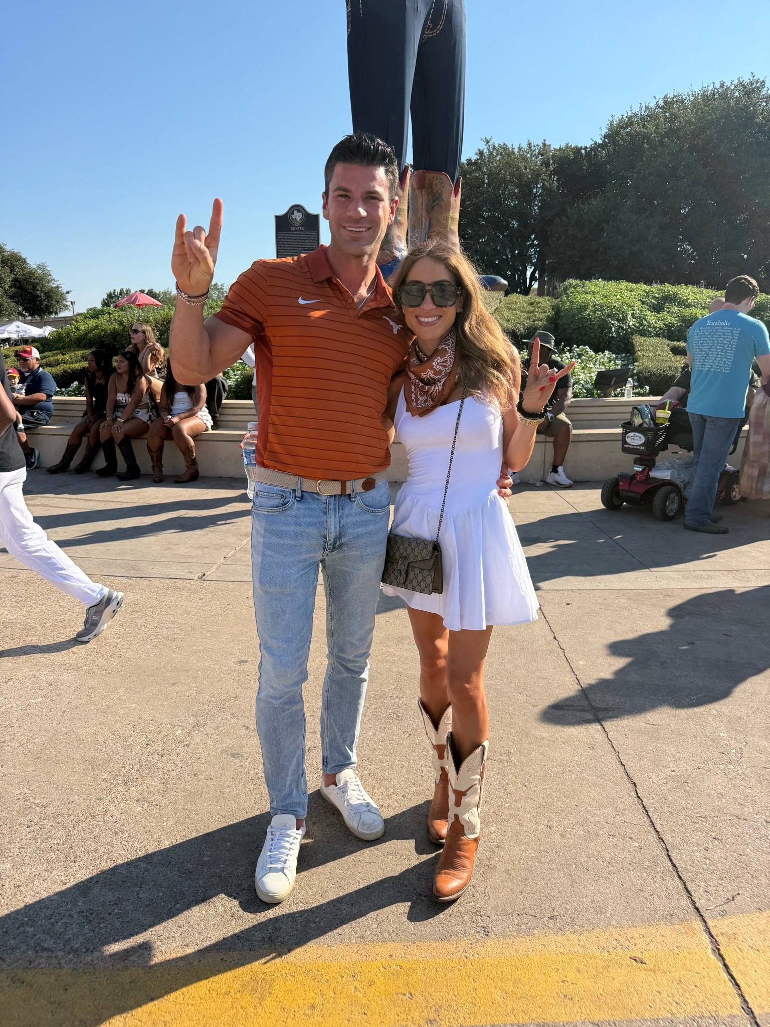 Linking my Texas cowboy boots and white dress! Gameday outfit