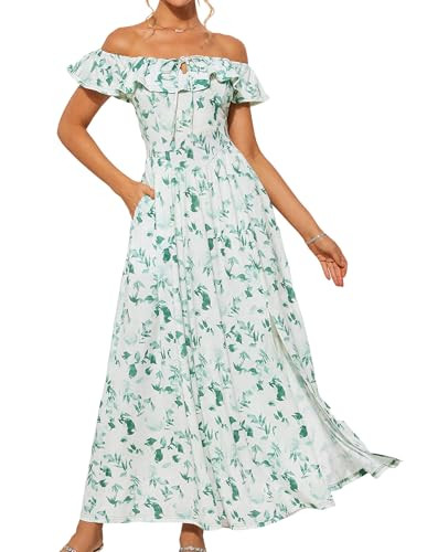 GRACE KARIN 2025 Womens Maxi Dresses Summer Off Shoulder Floral Dress Ruffle Split Beach Flowy Bo... | Amazon (US)
