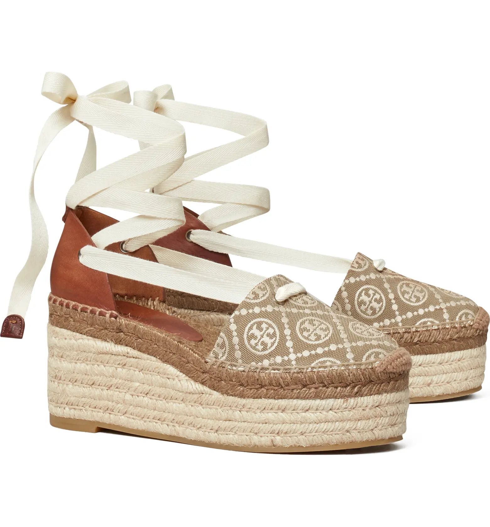 T Monogram Ankle Tie Espadrille Platform Wedge | Nordstrom