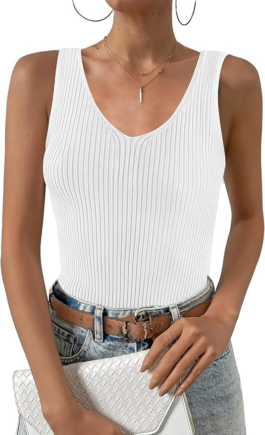Zeagoo Womens Ribbed Tank Tops 2024 V Neck Slim Fit Knit Sleeveless Shirts Casual Basic Tee | Amazon (US)
