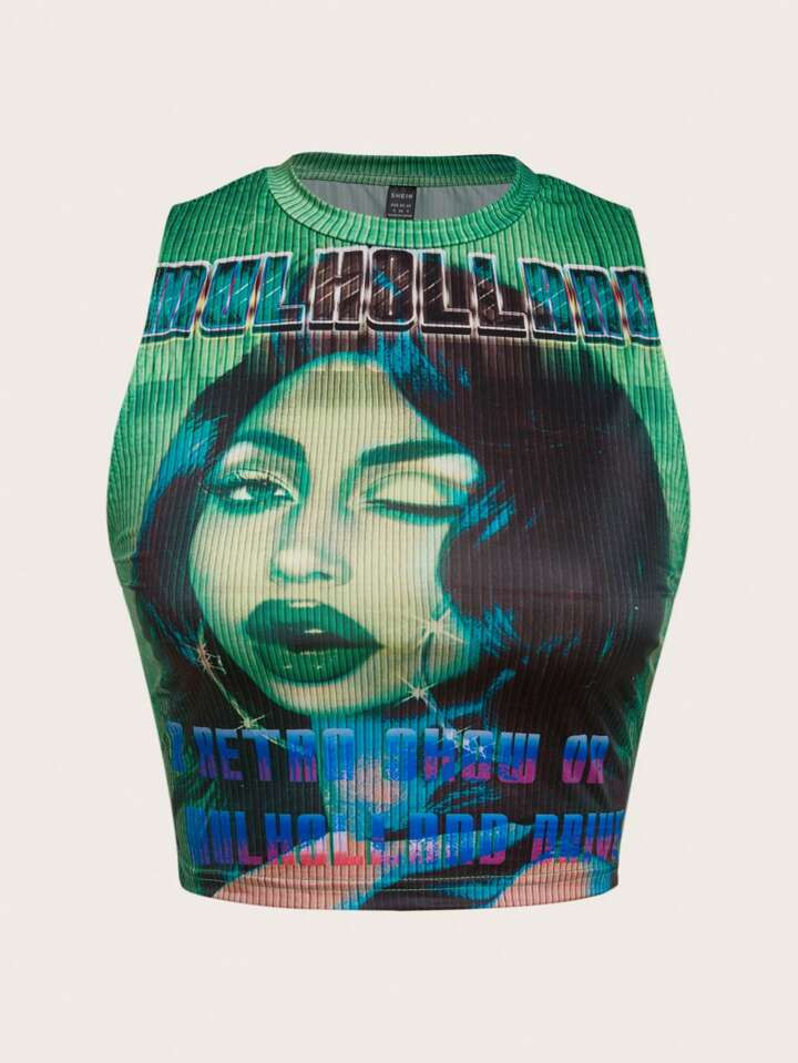 SHEIN ICON Figure & Letter Graphic Crop Summer Tank Top | SHEIN