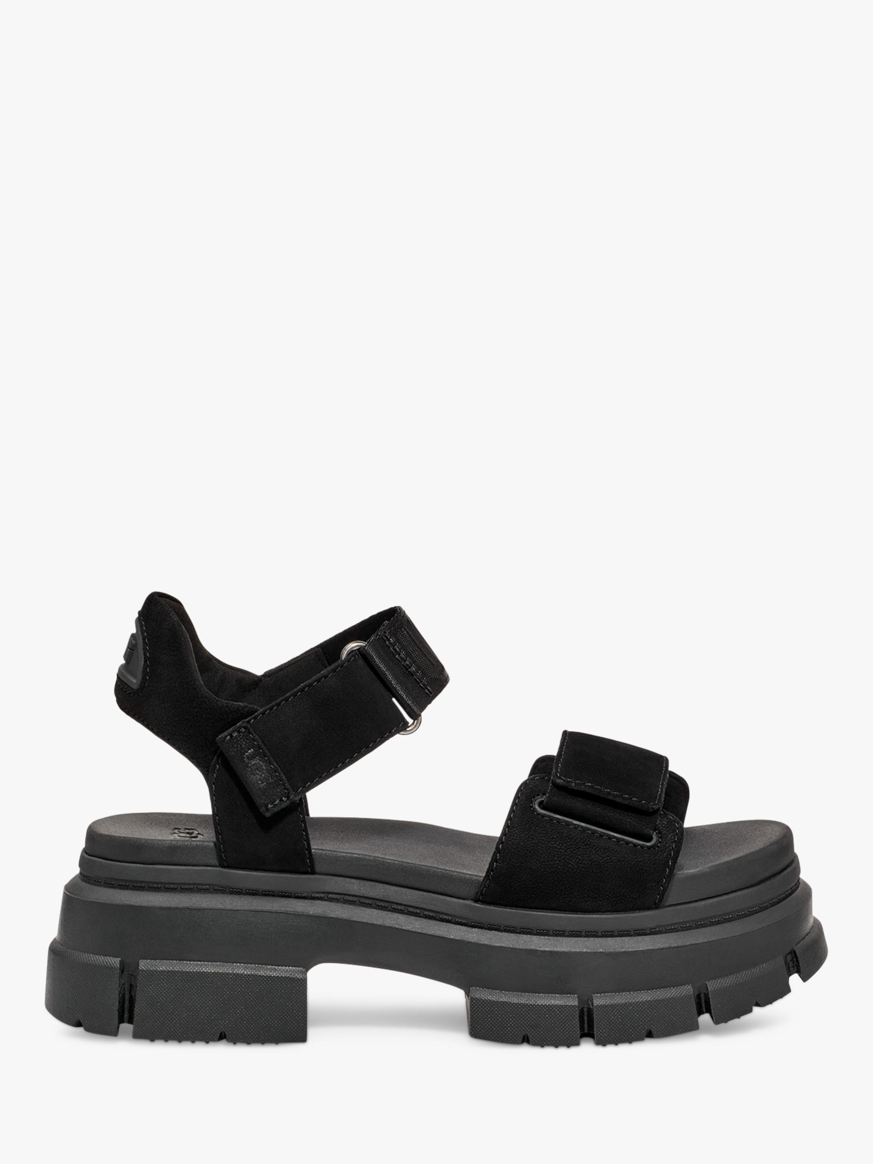 UGG Ashton Nubuck Chunky Sole Sandals, Black | John Lewis (UK)
