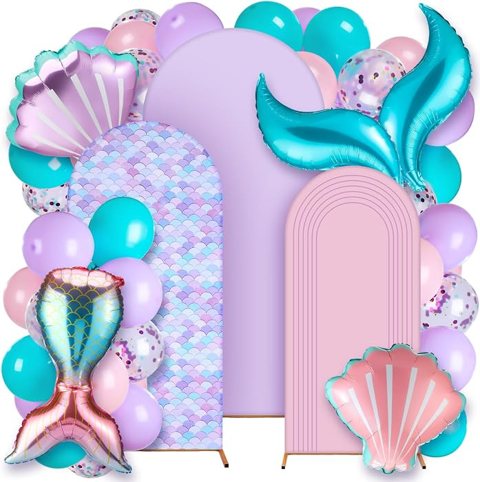 Foilswirl 34 Pieces Mermaid Birthday Party Decorations 4ft 5ft 6ft Mermaid Arch Backdrop Covers S... | Amazon (US)