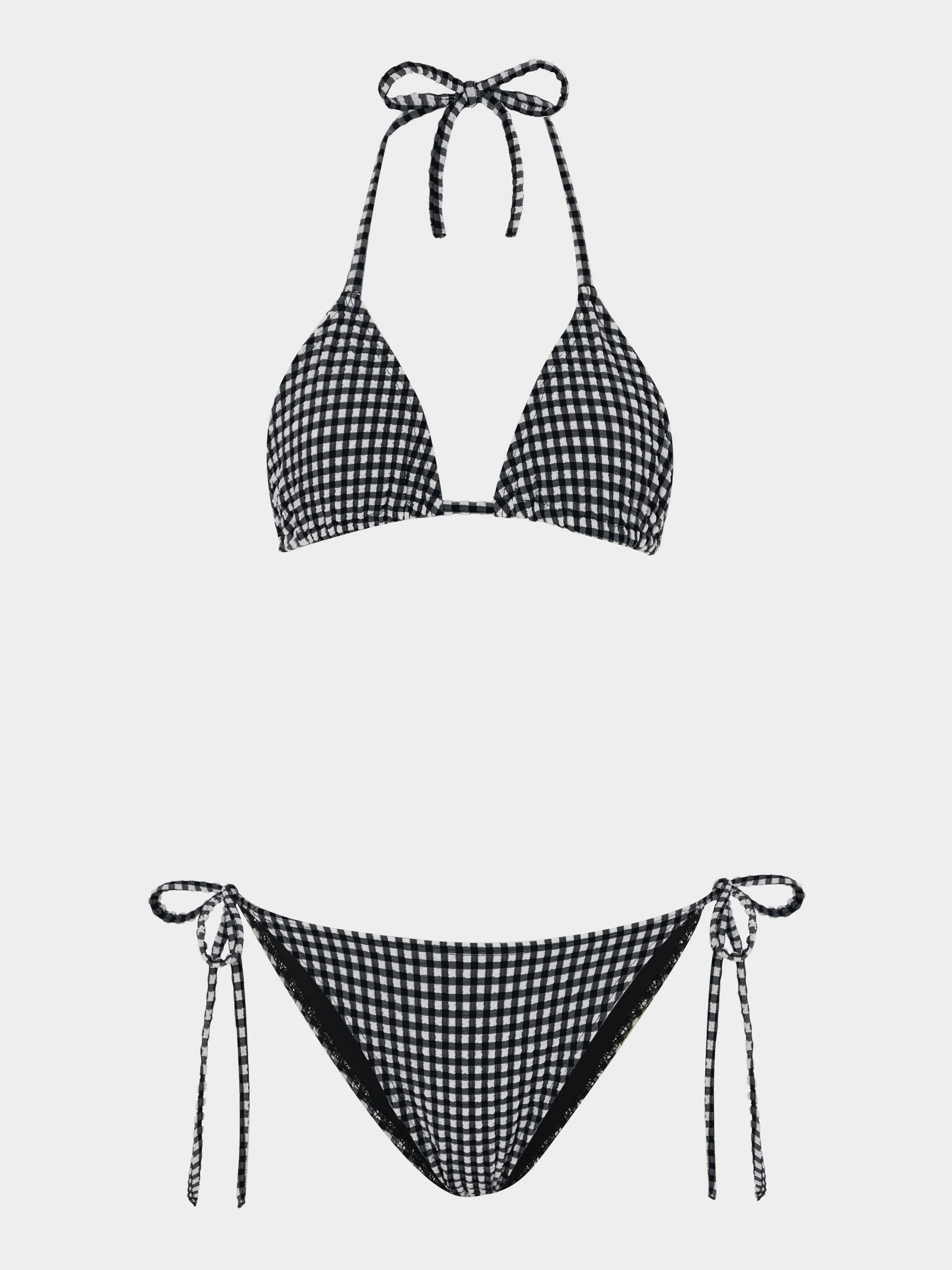 Gingham Seersucker Sabrina Bikini - Black Gingham | HUNZA G