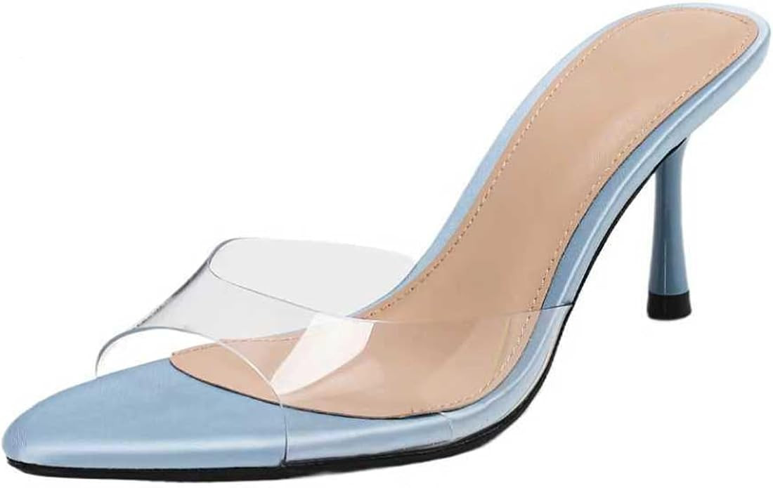 Women's Clear Backless Stilettos Heel Sandals Fashion Pointed Open Toe Slip On High Heel Dress Mu... | Amazon (US)