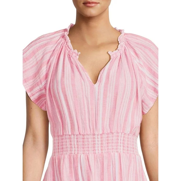 Time and Tru Women's Midi Linen Striped Dress | Walmart (US)