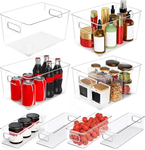 SKTKSE Clear Plastic Storage Bins 8 Pack - Pantry Organizers and Storage, Fridge Organizer Containers for Kitchen, Cabinet, Freezer, Bathroom, Clost, Home Organization | Amazon (US)