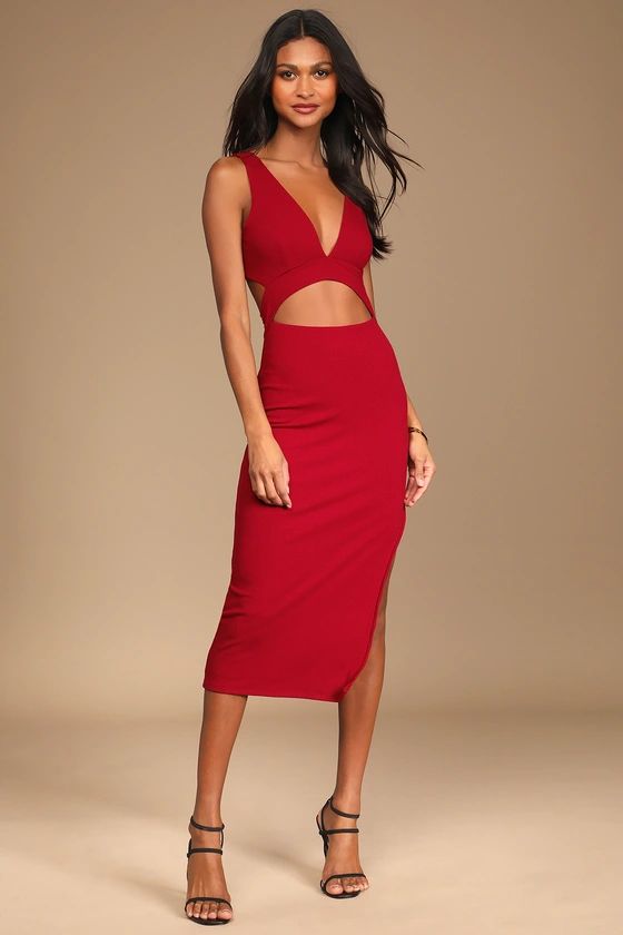 Divide and Contour Red Ribbed Cutout Bodycon Midi Dress | Lulus (US)