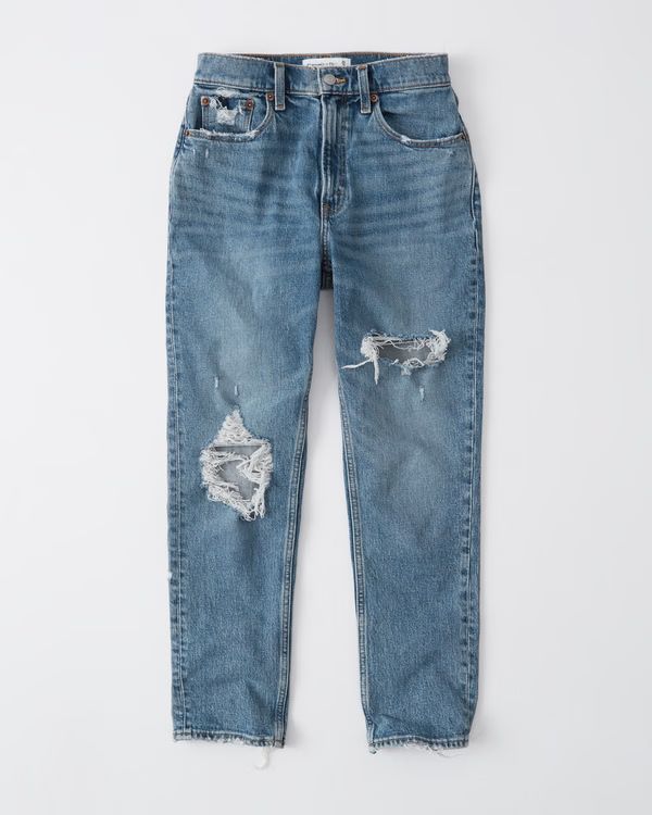 Women's Ripped High Rise Mom Jeans | Women's Clearance | Abercrombie.com | Abercrombie & Fitch (US)