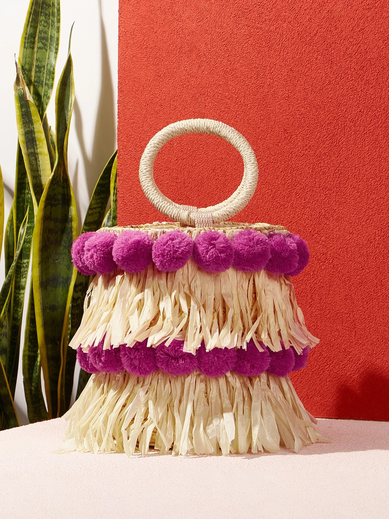 Fringe & Pom-pom Decor Braided Detail Bucket Bag | SHEIN