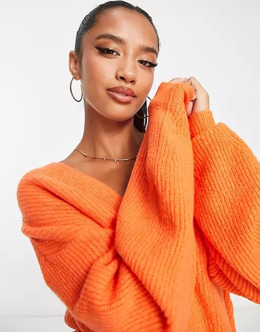 Threadbare Petite fluffy knit jumper in orange | ASOS (Global)