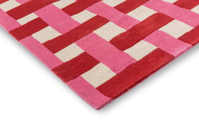Basketweave Coral/Rose Wool Hand-Tufted Checkered Area Rug | Rugs Direct