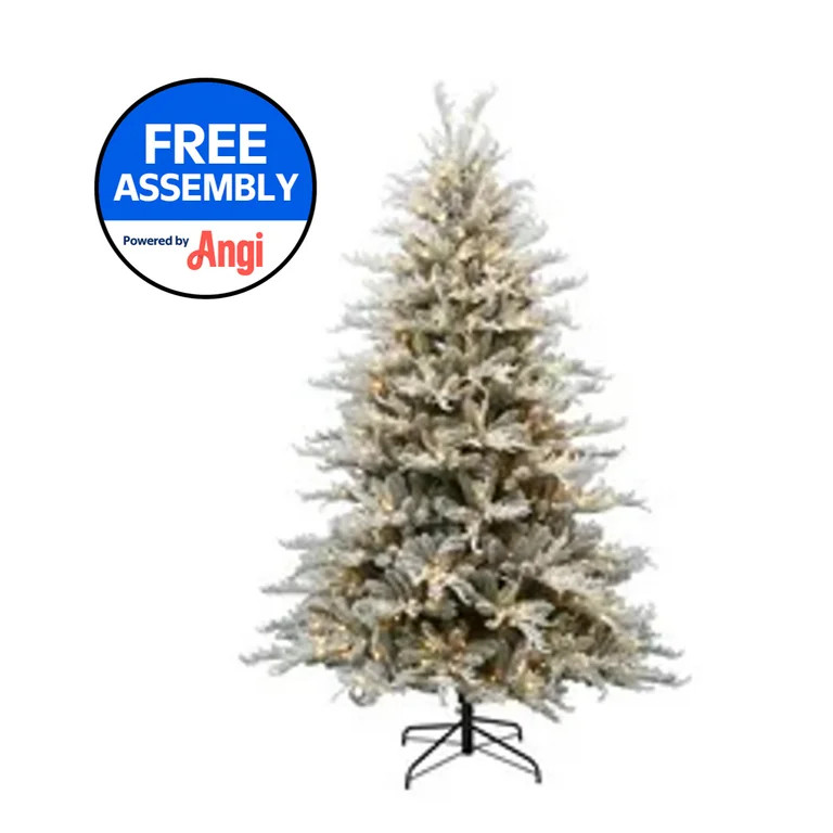 7.5' Pre-Lit Royal Cedar Green Flocked Artificial Christmas Tree with Warm White LED Lights, by H... | Walmart (US)