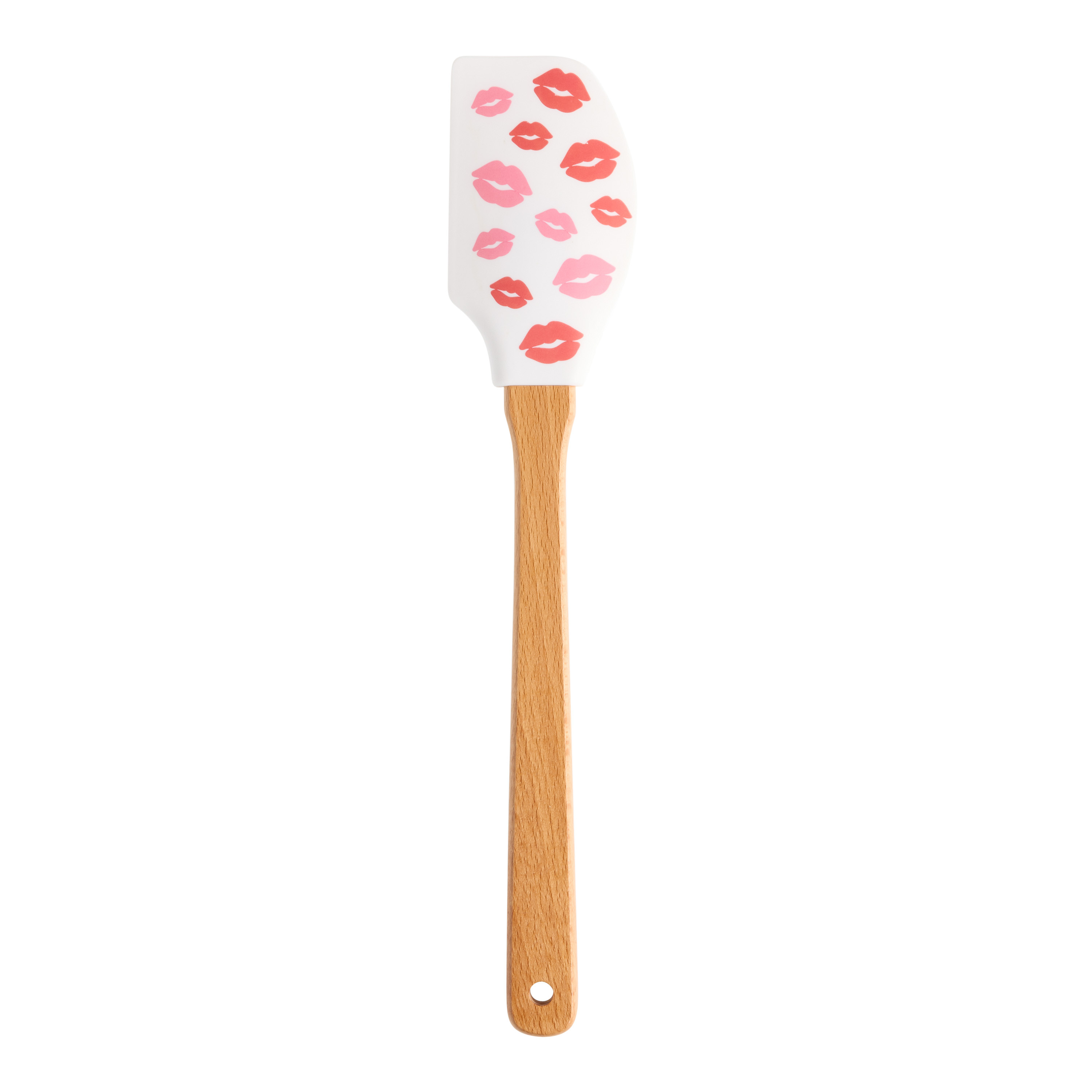 Red and Pink Silicone and Wood Kisses Spatula | World Market