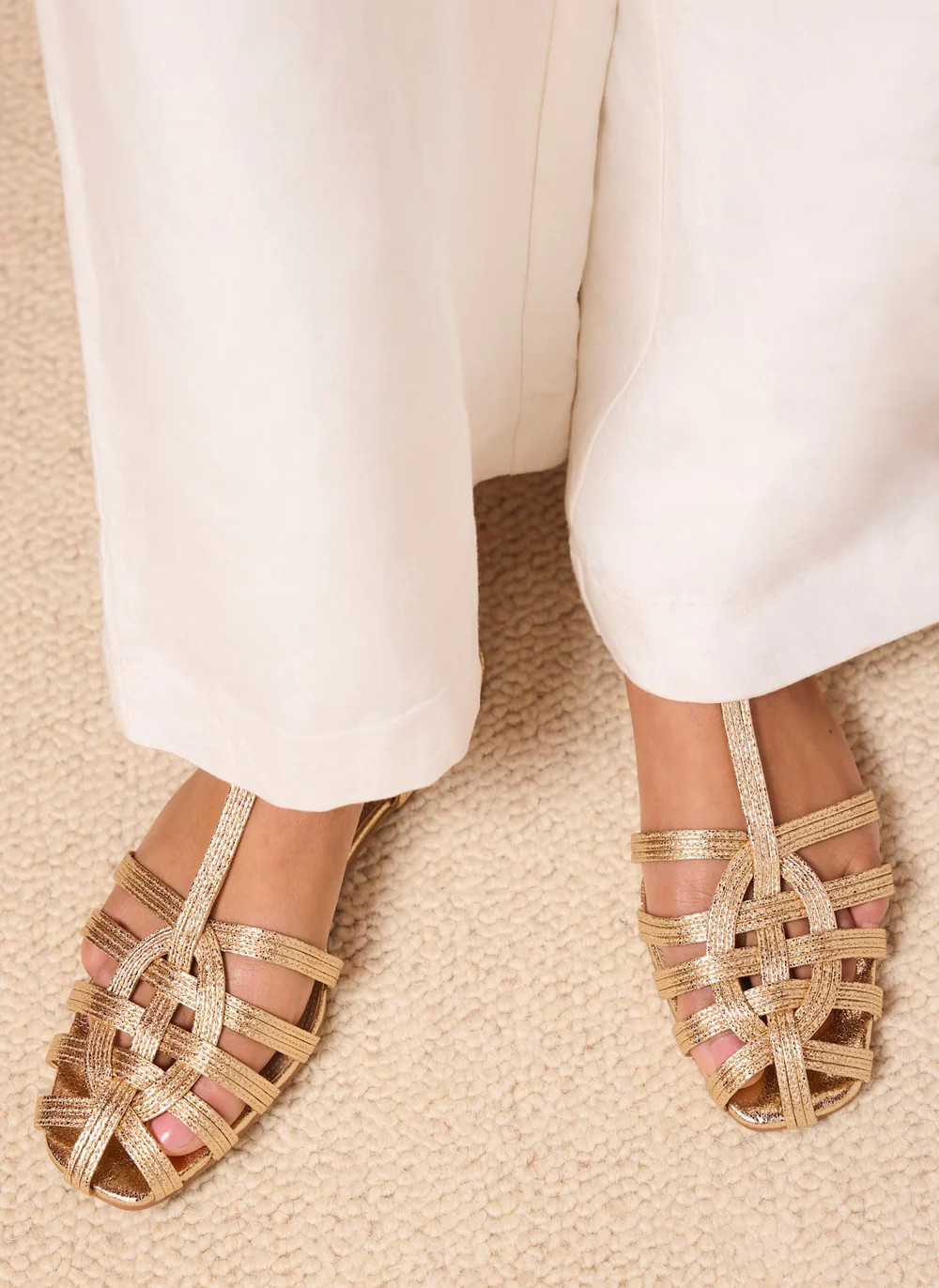 Hollie Gold Fisherman Flat Sandals | Mint Velvet