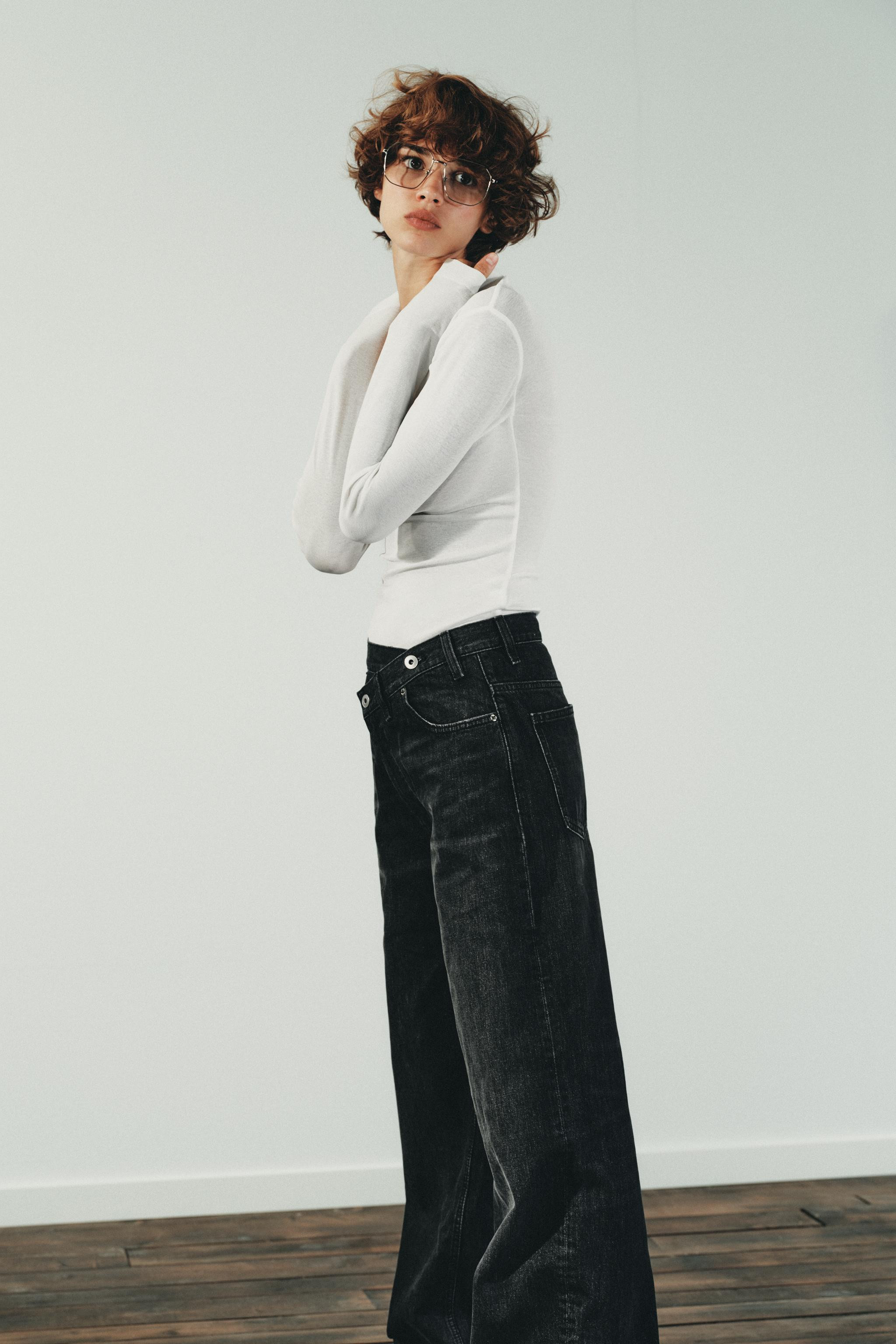 TRF WIDE-LEG HIGH-WAIST JEANS WITH CROSSOVER WAIST | Zara UK