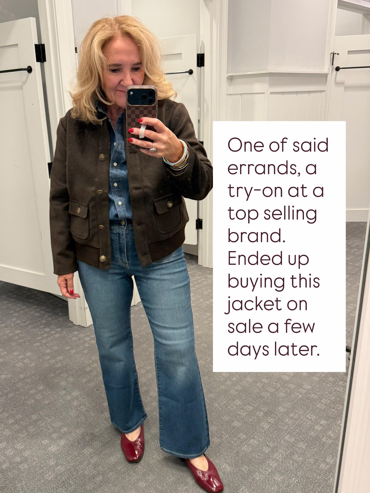 Love this outfit! I picked up the brown jacket. I have similar denim shirts and jeans. But the jeans are knit! 
Jeans 8 petite 
Jacket med petite 
Shirt med petite 
￼ Fall outfit denim on denim

#LTKOver40 #LTKSaleAlert #LTKPetite