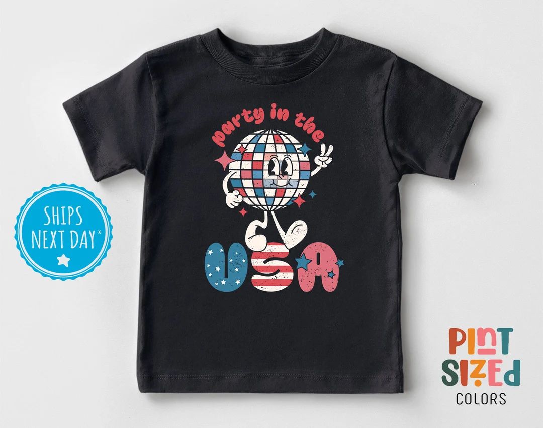 Party in the USA Toddler Shirt Funny Summer Kids Tee Retro Fourth of July Shirt Black - Etsy | Etsy (US)
