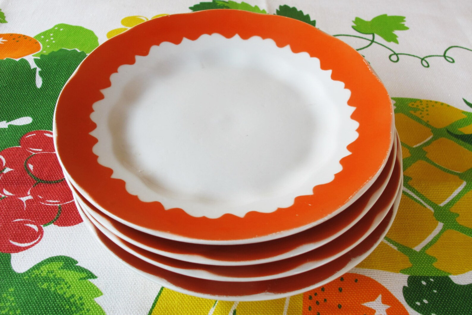 Riga Plates Porcelain Factory Set of 5 Vintage Dessert Plate With Red Border Decoration. Made in ... | Etsy (US)