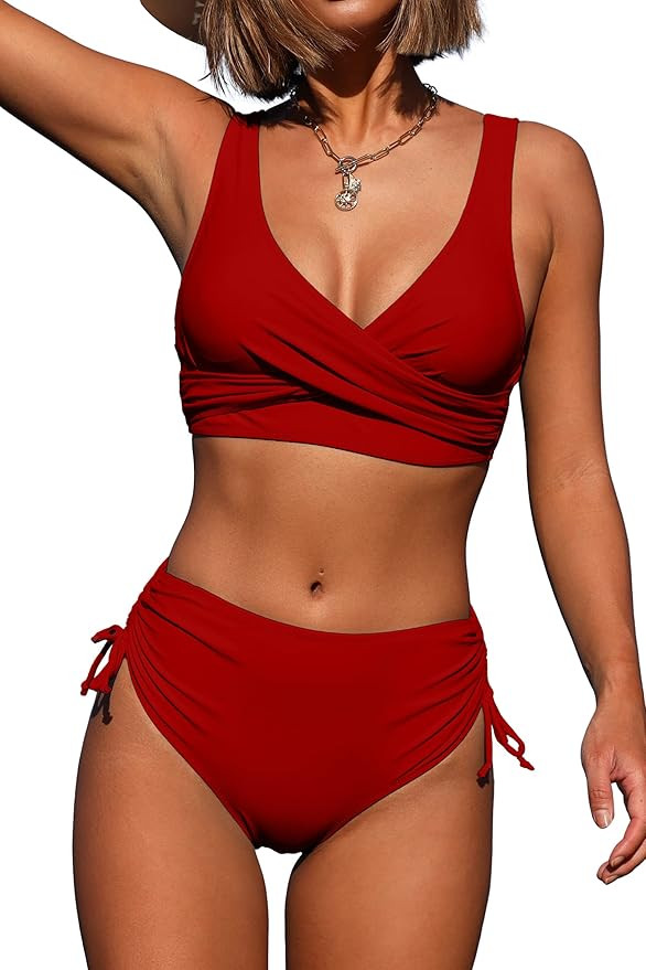Women's High Waisted Bikini Twist Front Tie Back 2 Piece Swimsuits | Amazon (US)