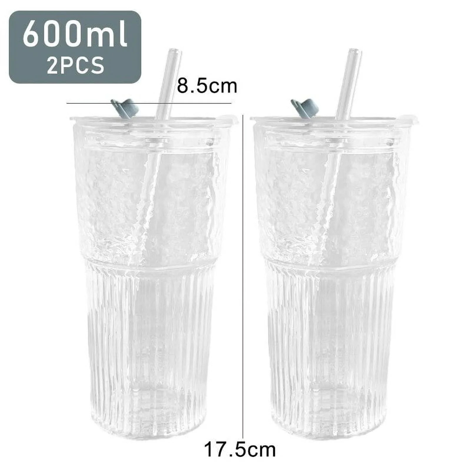 2pcs 600ml Stripe Glass Cup with Lid and Straw Transparent Drinking Glasses for Juice Water and I... | Walmart (US)