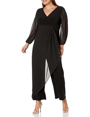 Adrianna Papell Women's Plus Jersey Chiffon Combo Jumpsuit, Black, 18 | Amazon (US)
