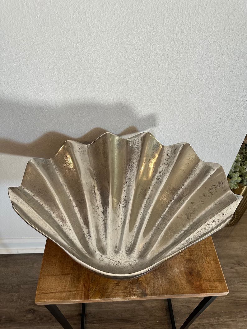 Large Silver Metal Shell Bowl/ Clam Bowl - Etsy | Etsy (US)
