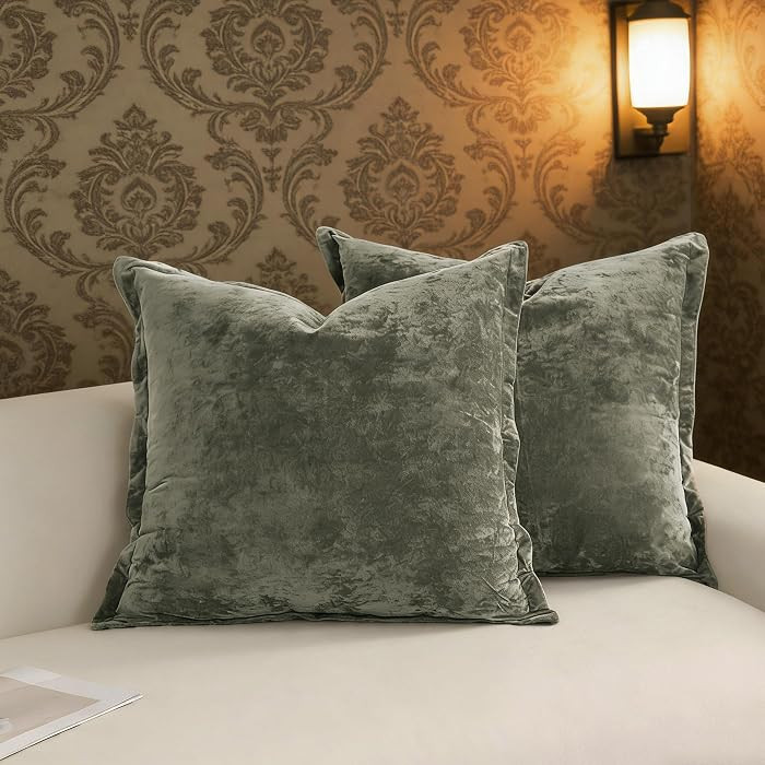 Greek Velvet Euro Sham Covers Set of 2 26x26 Luxury Soft Solid Pillow Covers for Living Room Bedr... | Amazon (US)