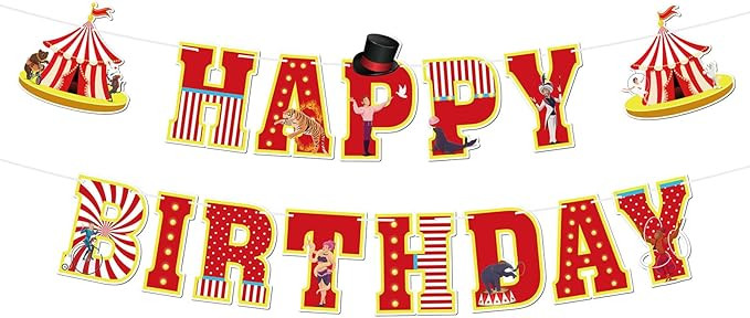 Circus Carnival Happy Birthday Banner for Girls Boys - Baby Shower Party Decor Circus Tent Colorf... | Amazon (US)