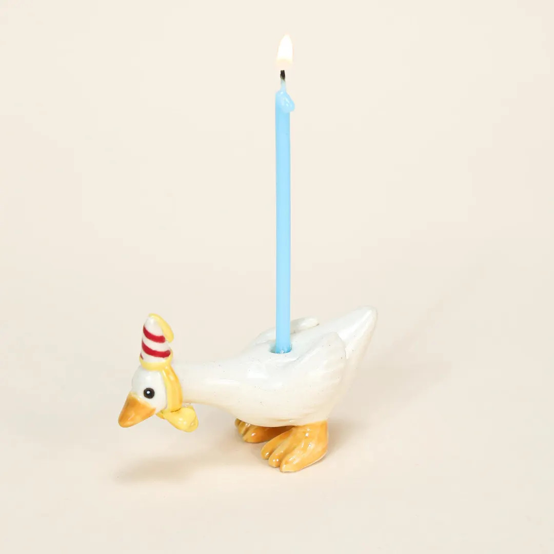 Party Hat Ceramic Goose Cake Topper Handmade Porcelain Figurine Camp Hollow Birthday Candle Holde... | Etsy (US)